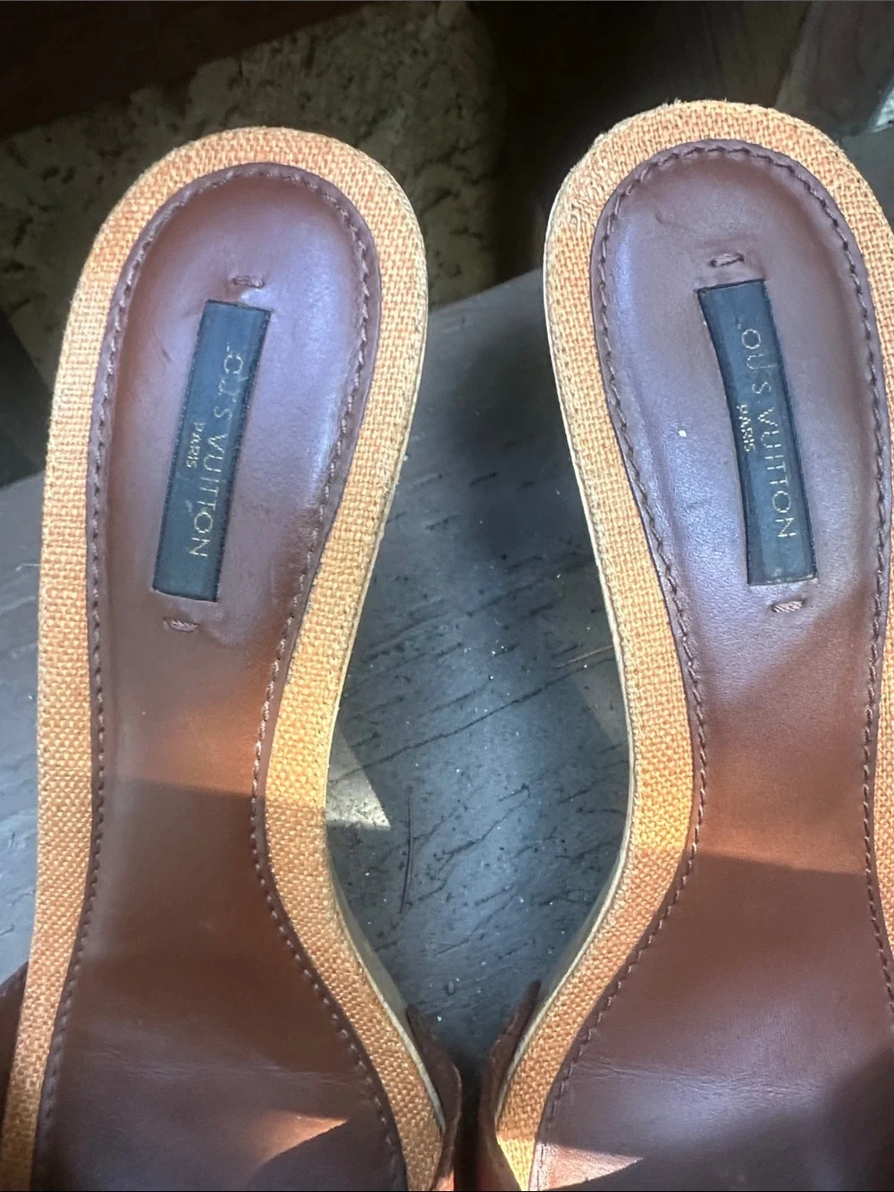 Louis Vuitton Brown Leather and Wooden High Heel Sandals